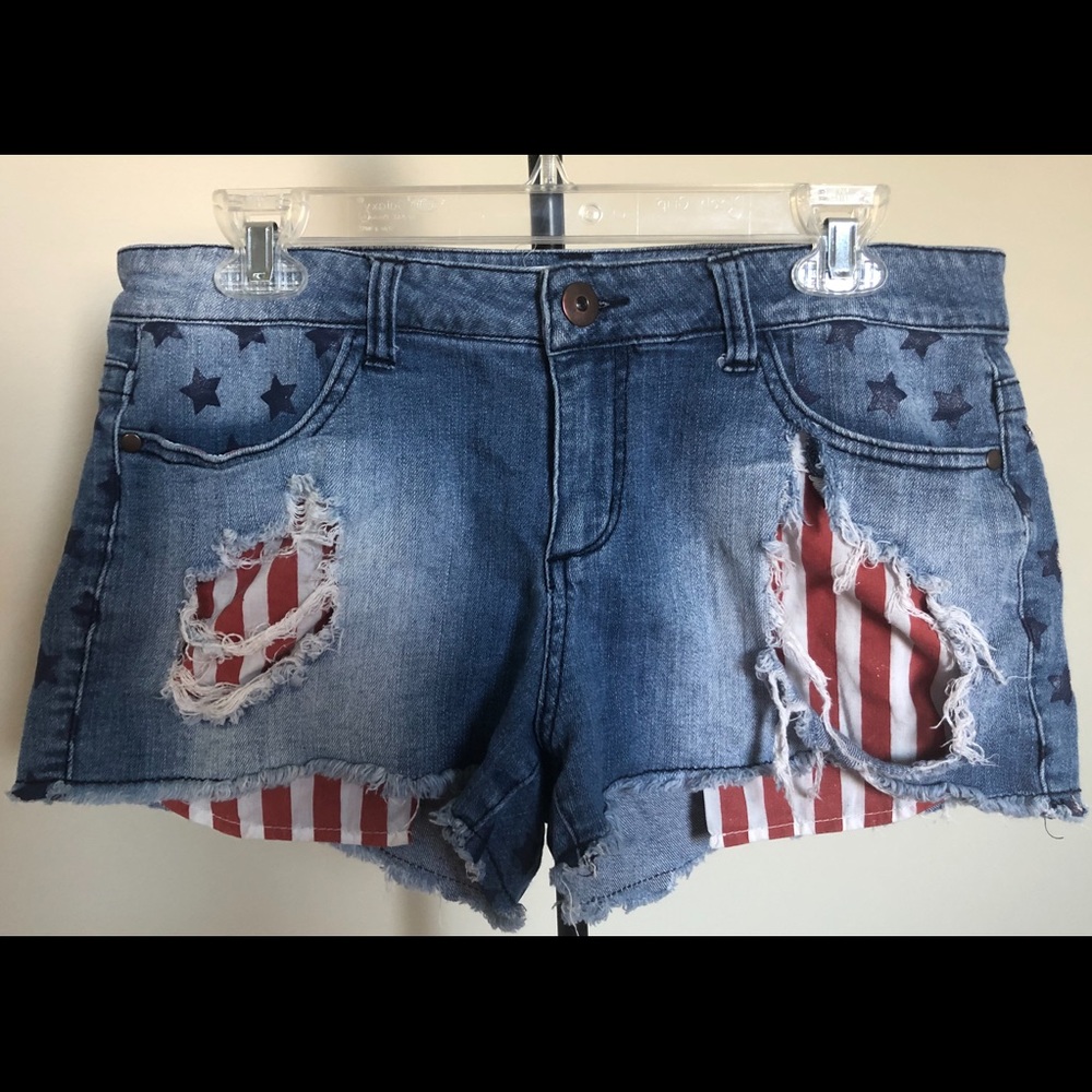 Ripped USA Flag Jean Shorts